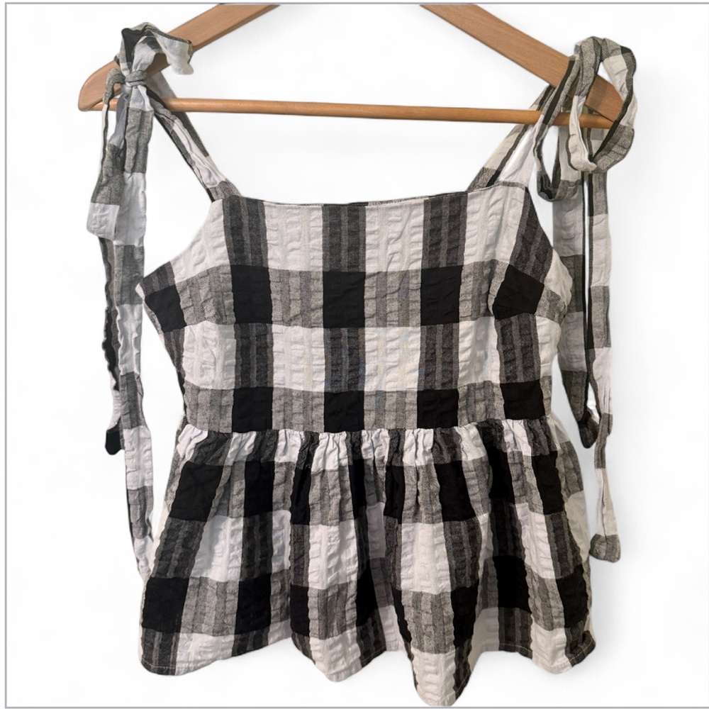 ASOS Black and Gray Gingham Babydoll Top Size 4